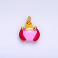 24K Gold plated Pink Enamel Hippopotamus Multidimensional 3D Animal Charm | W241 