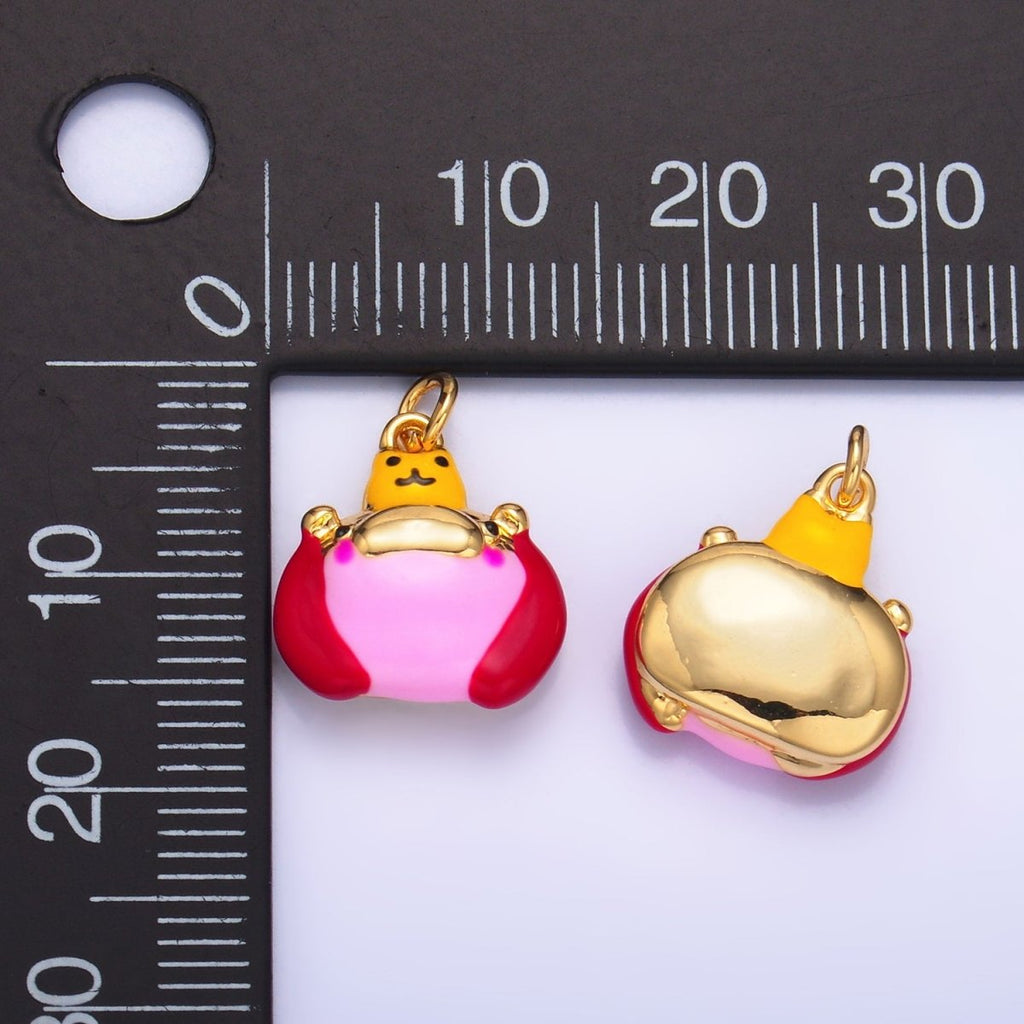 24K Gold plated Pink Enamel Hippopotamus Multidimensional 3D Animal Charm | W241 