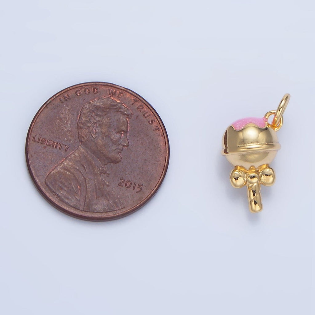 24K Gold plated Pink Enamel Lollipop Candy Charm | X833 - DLUXCA
