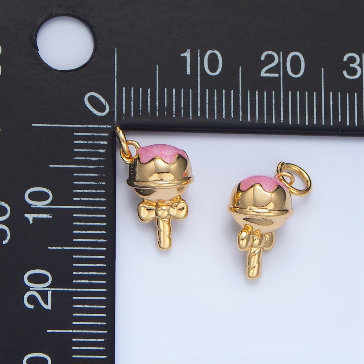 24K Gold plated Pink Enamel Lollipop Candy Charm | X833 - DLUXCA