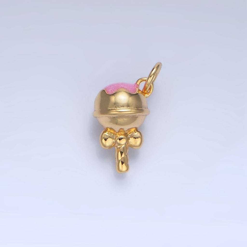 24K Gold plated Pink Enamel Lollipop Candy Charm | X833 - DLUXCA