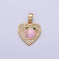 24K Gold plated Pink Enamel Peach Fruit Clear Micro Paved Heart Pendant | AA107 - DLUXCA