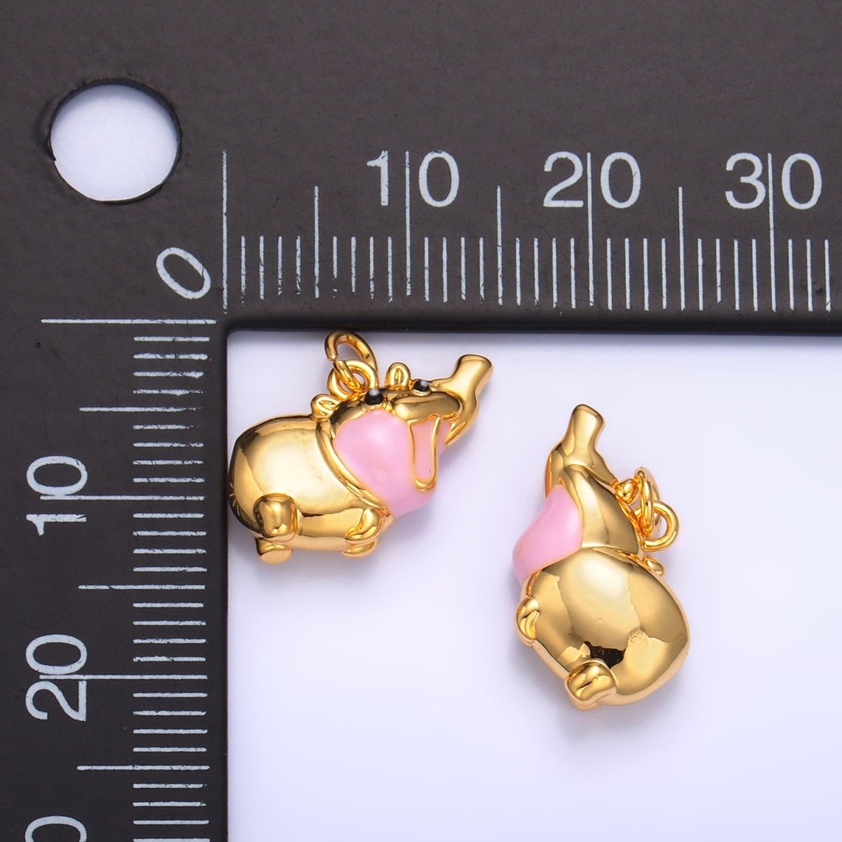24K Gold plated Pink Enamel Rotund Hippopotamus Multidimensional 3D Animal Charm | W249 