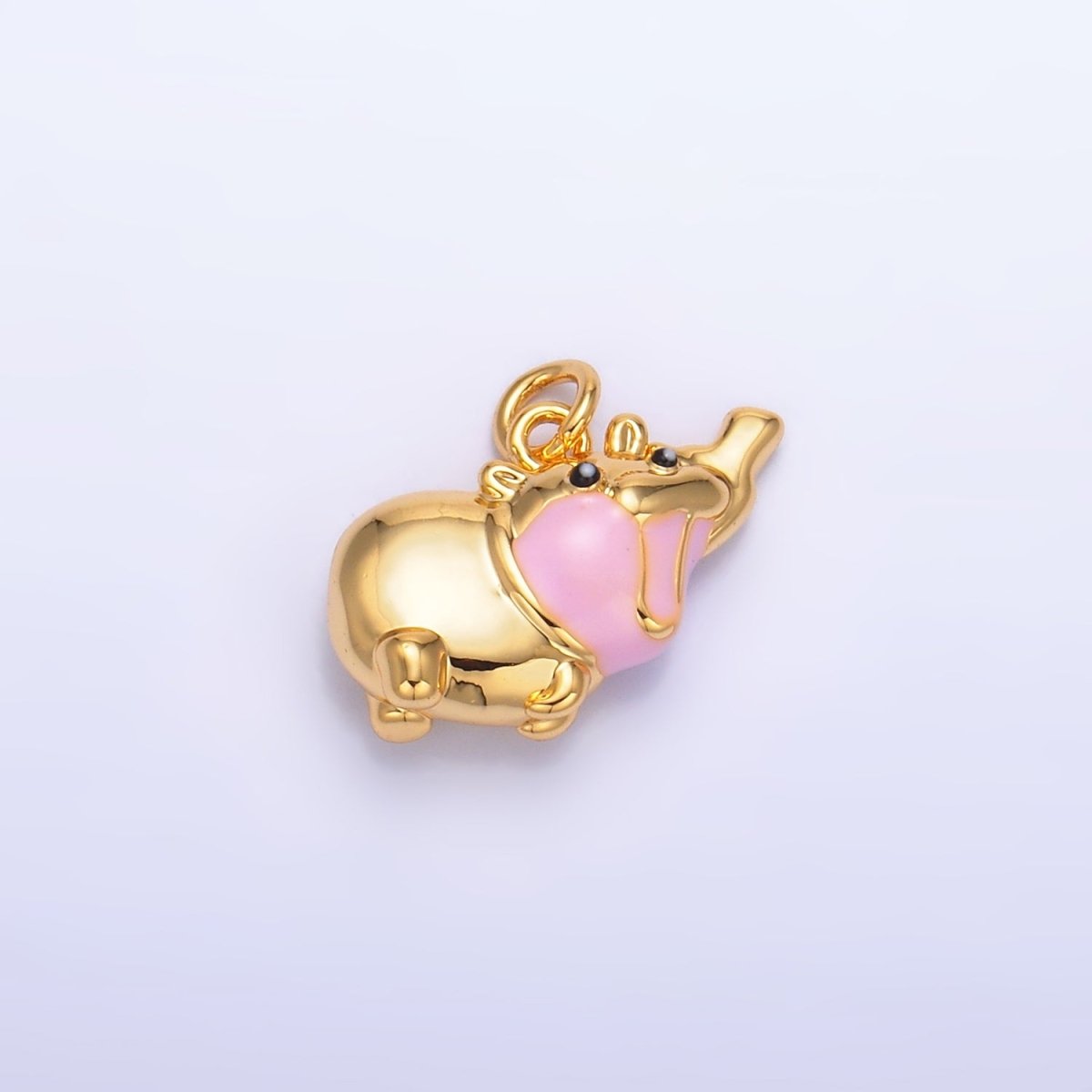 24K Gold plated Pink Enamel Rotund Hippopotamus Multidimensional 3D Animal Charm | W249 