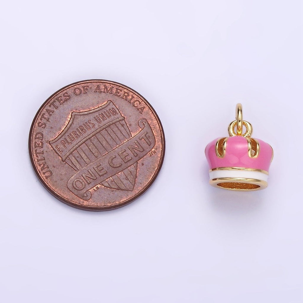 24K Gold plated Pink Enamel Royal Crown Mini Charm | C824 - DLUXCA