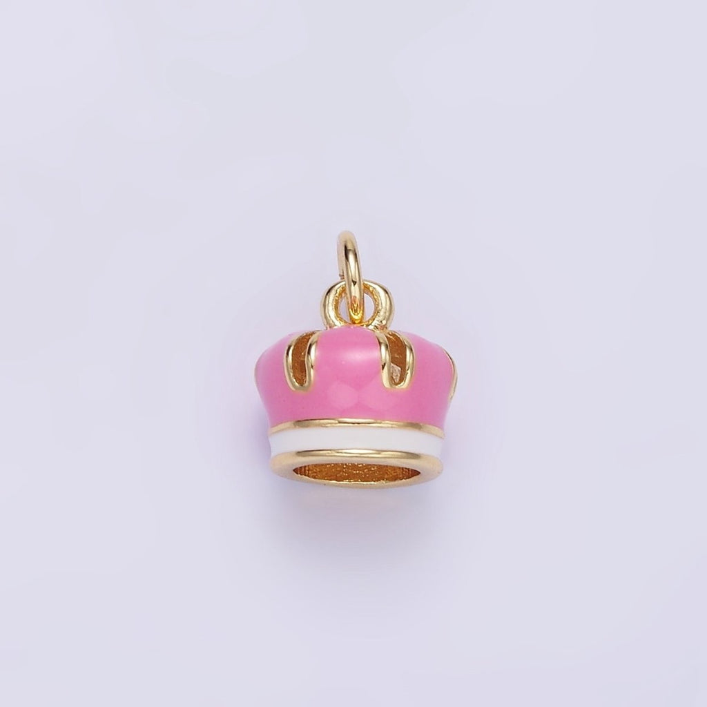 24K Gold plated Pink Enamel Royal Crown Mini Charm | C824 - DLUXCA