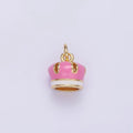 24K Gold plated Pink Enamel Royal Crown Mini Charm | C824 - DLUXCA