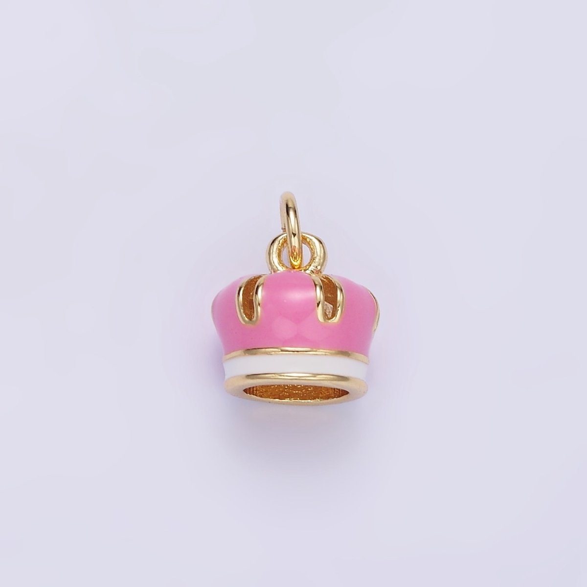 24K Gold plated Pink Enamel Royal Crown Mini Charm | C824 - DLUXCA