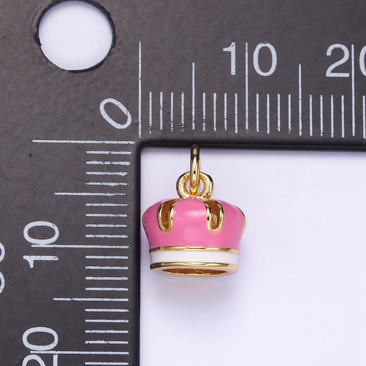 24K Gold plated Pink Enamel Royal Crown Mini Charm | C824 - DLUXCA
