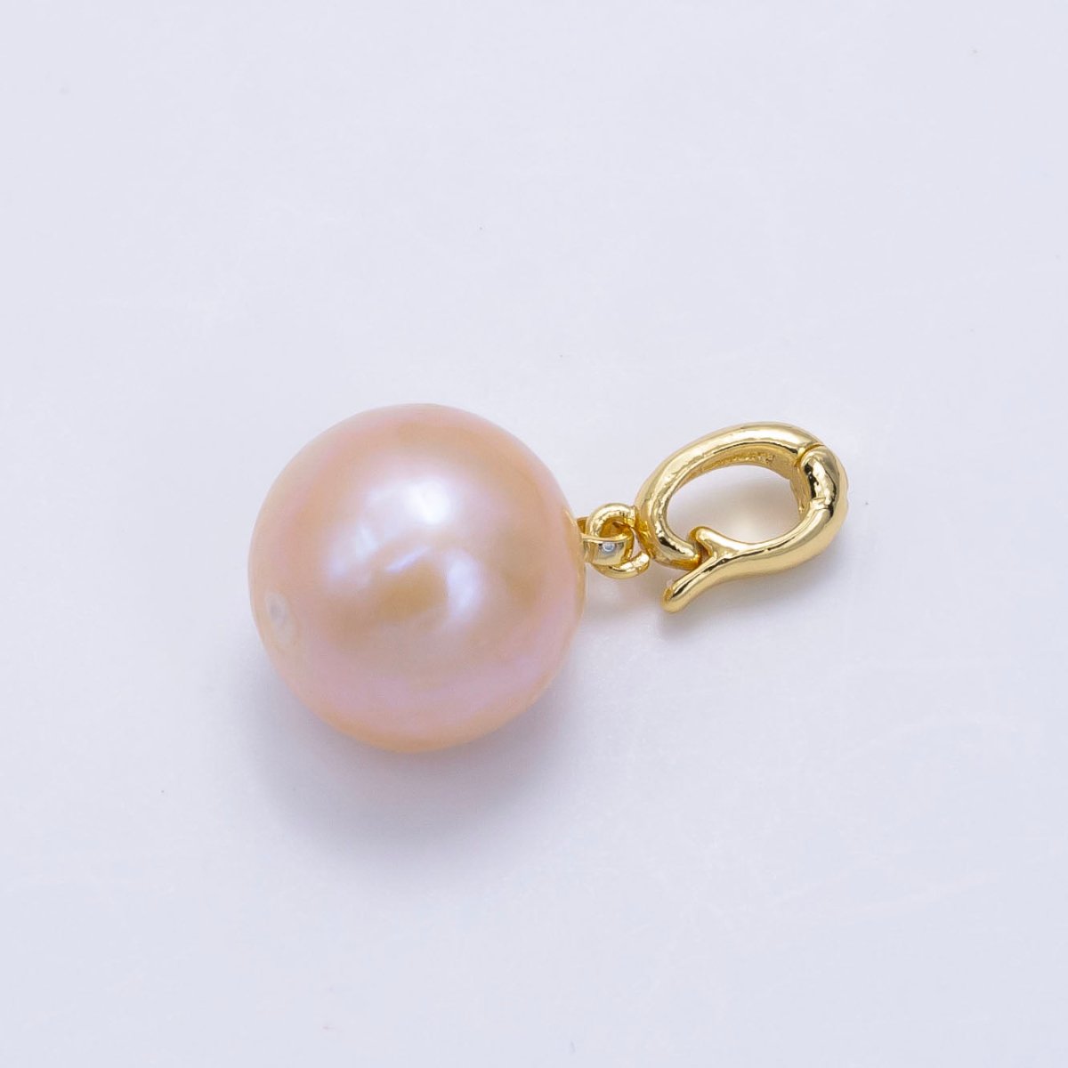 24K Gold plated Pink Freshwater Pearl Button Snap Latch Bail Pendant | P1895 - DLUXCA