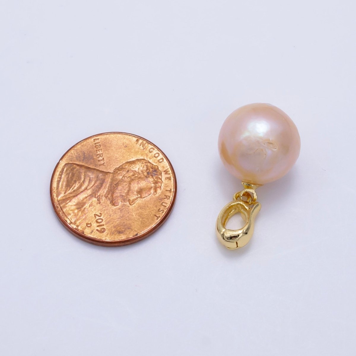 24K Gold plated Pink Freshwater Pearl Button Snap Latch Bail Pendant | P1895 - DLUXCA