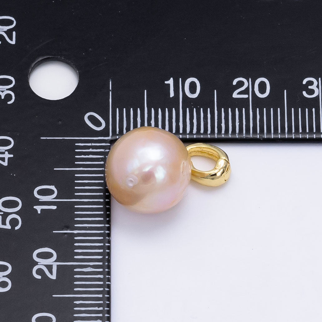 24K Gold plated Pink Freshwater Pearl Button Snap Latch Bail Pendant | P1895 - DLUXCA