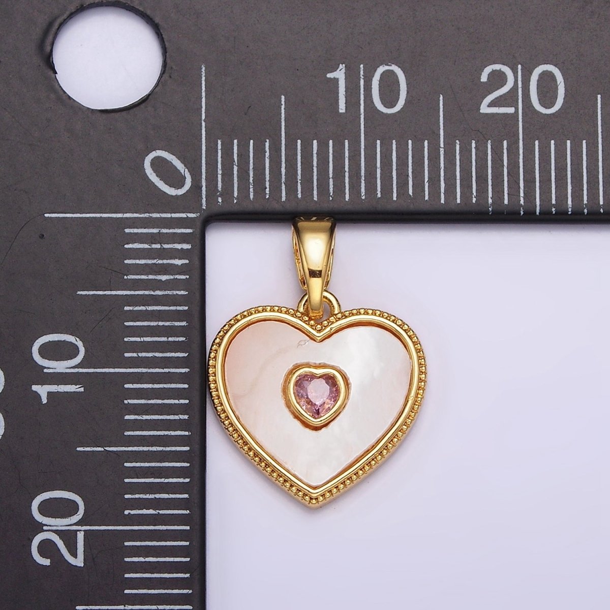 24K Gold plated Pink, Green CZ Shell Pearl Beaded Heart Pendant | AA573 AA574 - DLUXCA