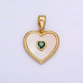 24K Gold plated Pink, Green CZ Shell Pearl Beaded Heart Pendant | AA573 AA574 - DLUXCA
