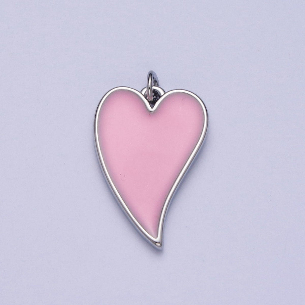 24K Gold plated Pink Heart Enamel Charm For Valentine Love Jewelry in Gold & Silver | X-805 X-806 - DLUXCA