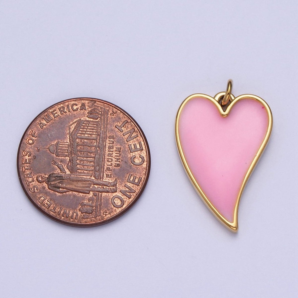 24K Gold plated Pink Heart Enamel Charm For Valentine Love Jewelry in Gold & Silver | X-805 X-806 - DLUXCA