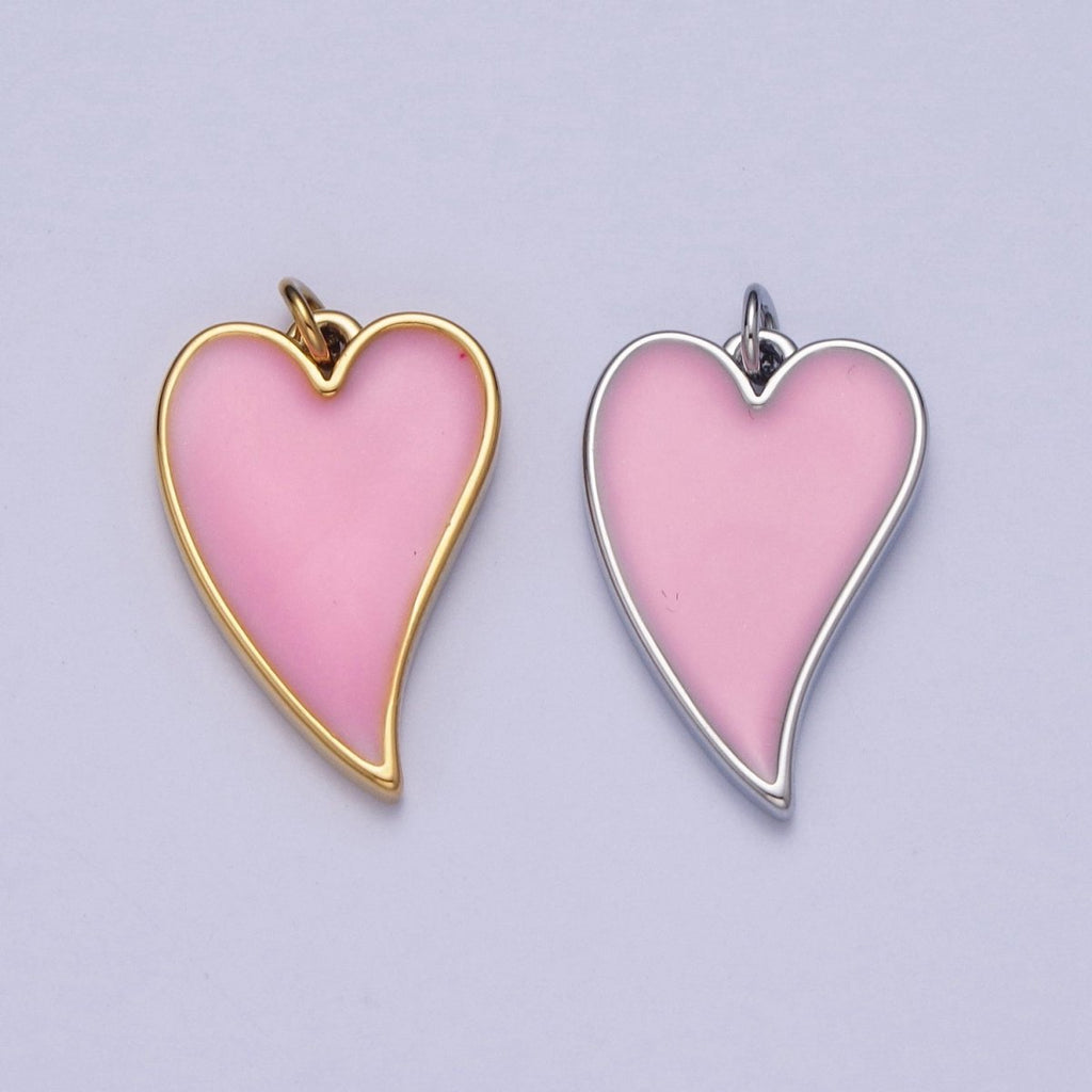24K Gold plated Pink Heart Enamel Charm For Valentine Love Jewelry in Gold & Silver | X-805 X-806 - DLUXCA