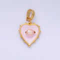 24K Gold plated Pink Heart Enamel Charm with Snap Bail Pendant | AA - 1463 - DLUXCA