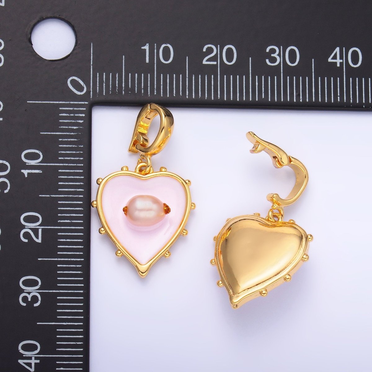 24K Gold plated Pink Heart Enamel Charm with Snap Bail Pendant | AA - 1463 - DLUXCA