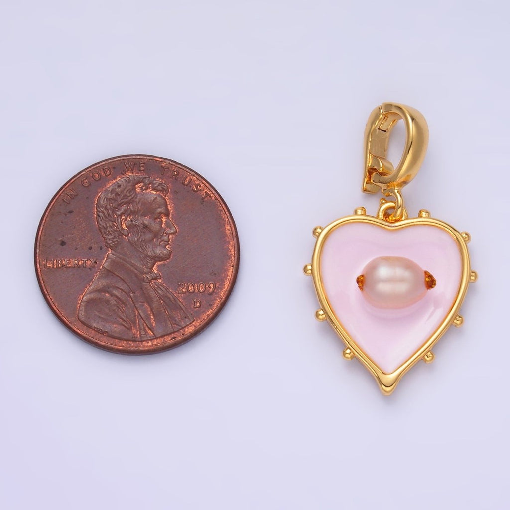 24K Gold plated Pink Heart Enamel Charm with Snap Bail Pendant | AA - 1463 - DLUXCA