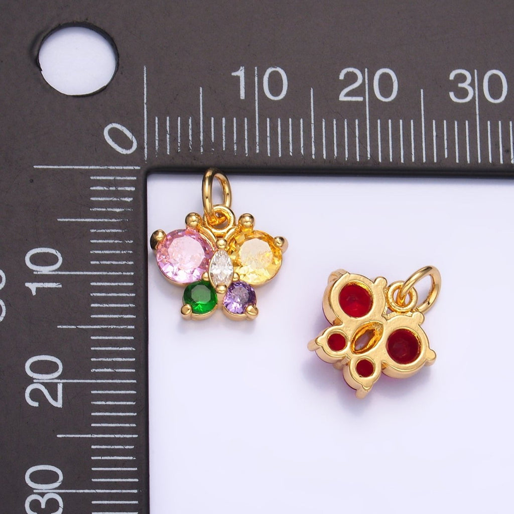 24K Gold plated Pink, Multicolor, Red CZ Butterfly Charm in Gold & Silver | M806 M807 