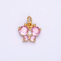 24K Gold plated Pink, Multicolor, Red CZ Butterfly Charm in Gold & Silver | M806 M807 