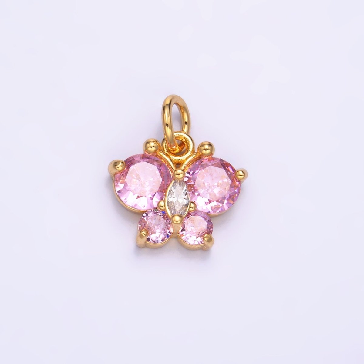 24K Gold plated Pink, Multicolor, Red CZ Butterfly Charm in Gold & Silver | M806 M807 