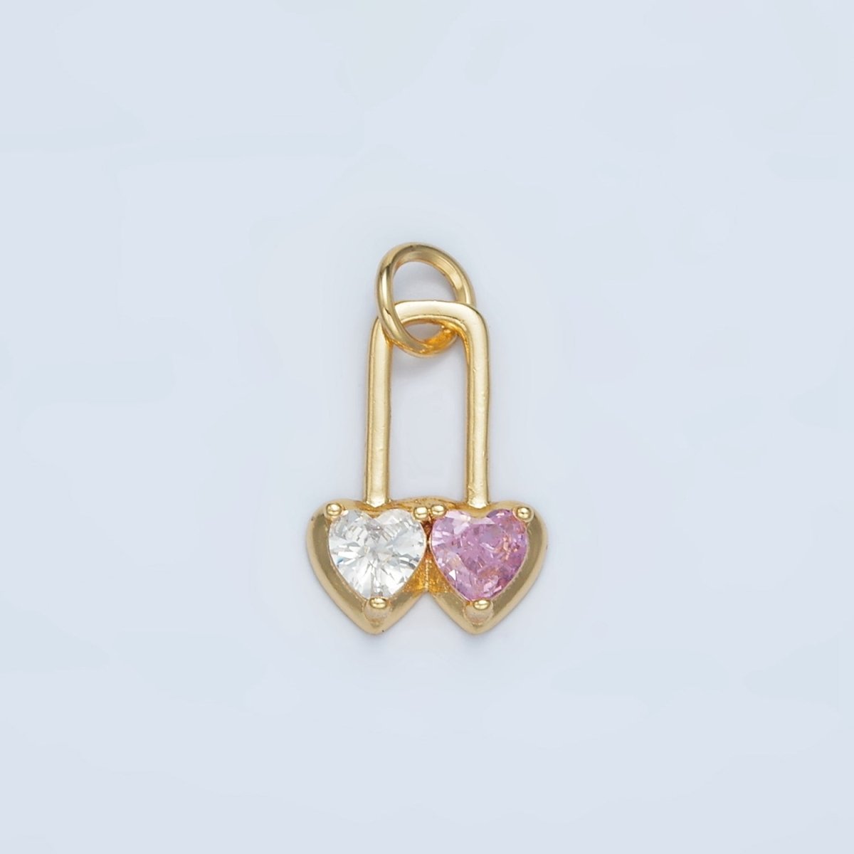 24K Gold plated Pink, Purple Double Heart Safety Pin Padlock Charm | W183 - DLUXCA