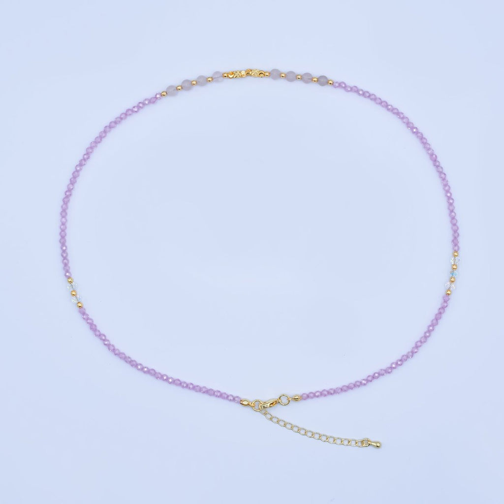 24K Gold plated Pink Quartz Multifaceted Crystal Gemstone 18 Inch Necklace | WA - 2875 