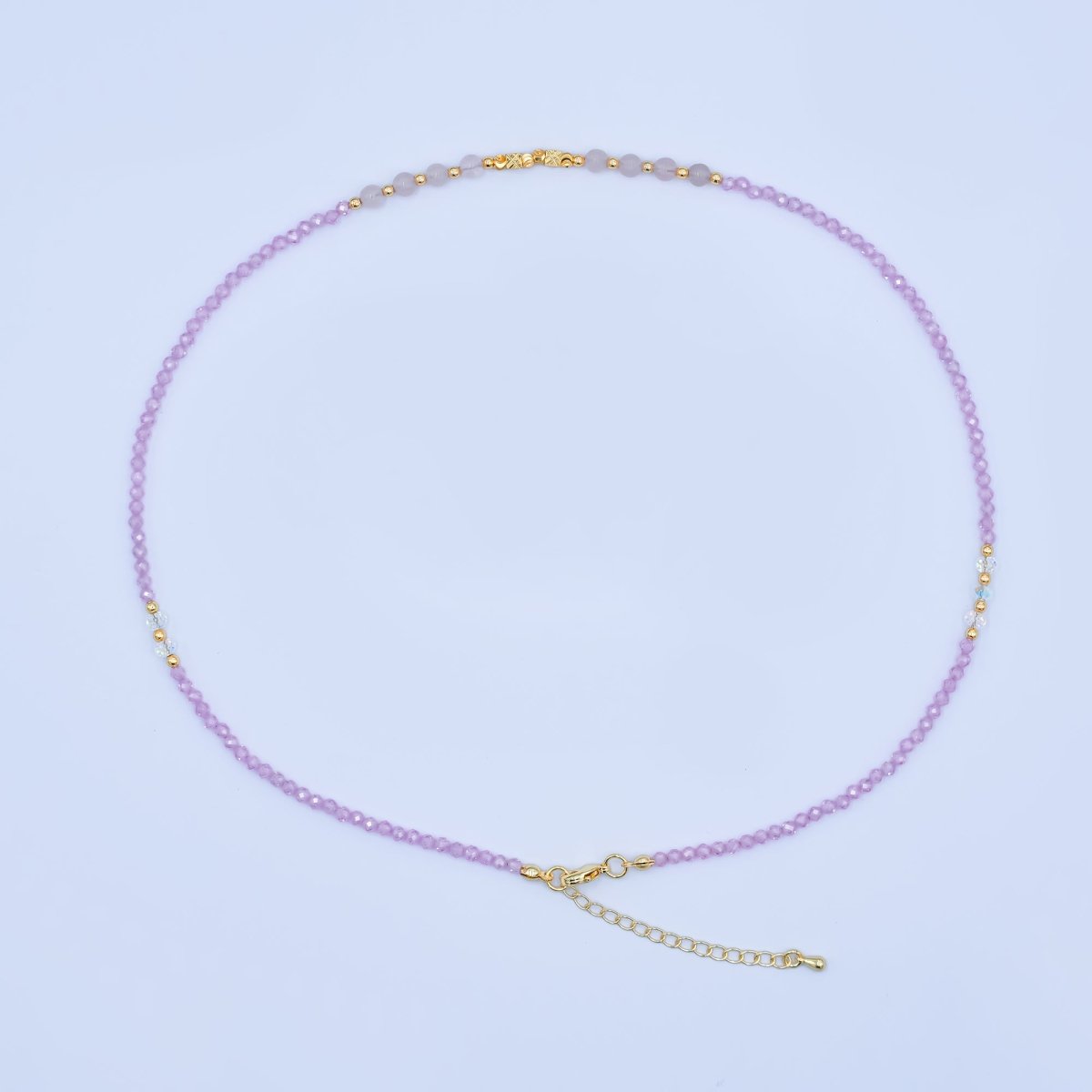 24K Gold plated Pink Quartz Multifaceted Crystal Gemstone 18 Inch Necklace | WA - 2875 