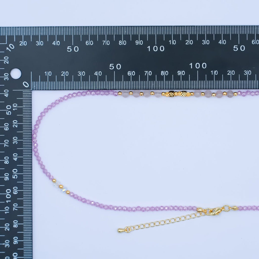24K Gold plated Pink Quartz Multifaceted Crystal Gemstone 18 Inch Necklace | WA - 2875 