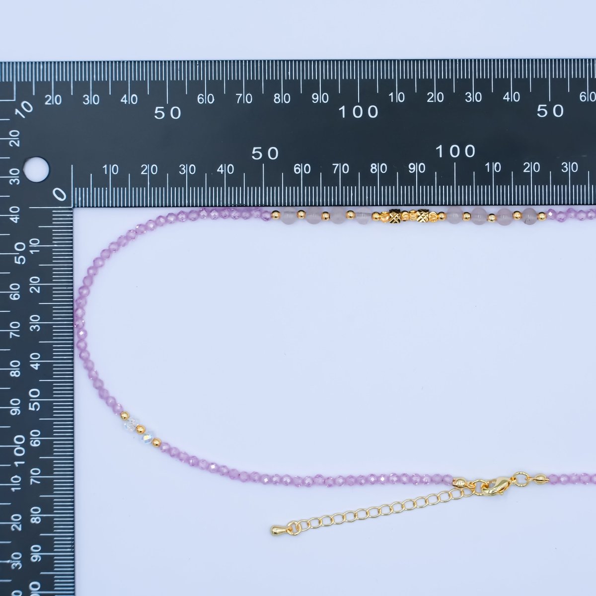 24K Gold plated Pink Quartz Multifaceted Crystal Gemstone 18 Inch Necklace | WA - 2875 