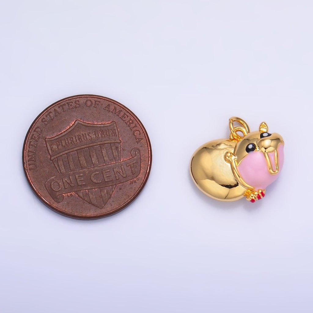 24K Gold plated Pink Rotund Hippopotamus Multidimensional 3D Animal Charm | W242 