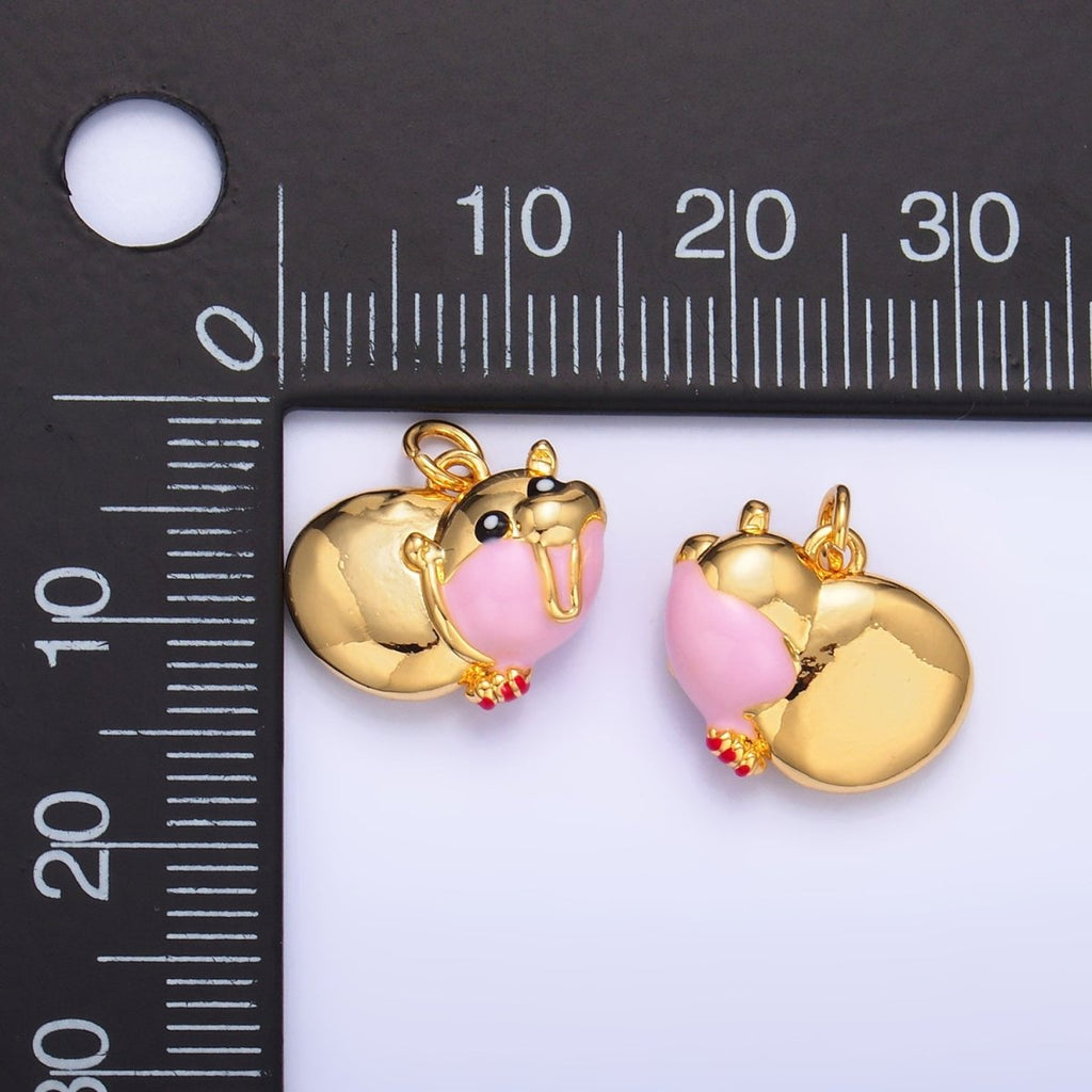 24K Gold plated Pink Rotund Hippopotamus Multidimensional 3D Animal Charm | W242 