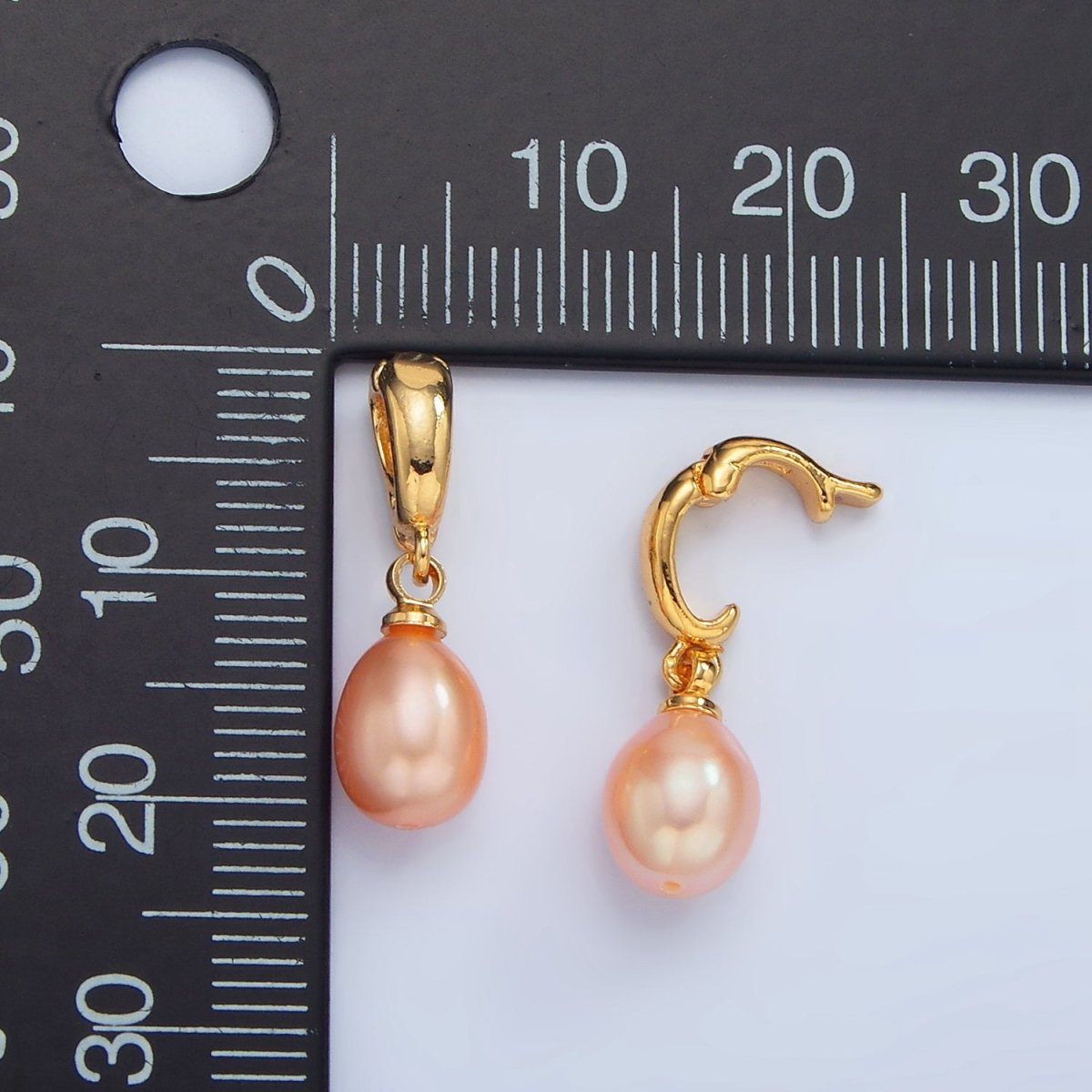 24K Gold plated Pink, White Freshwater Pearl Snap Latch Bail Pendant | P1900 P1901