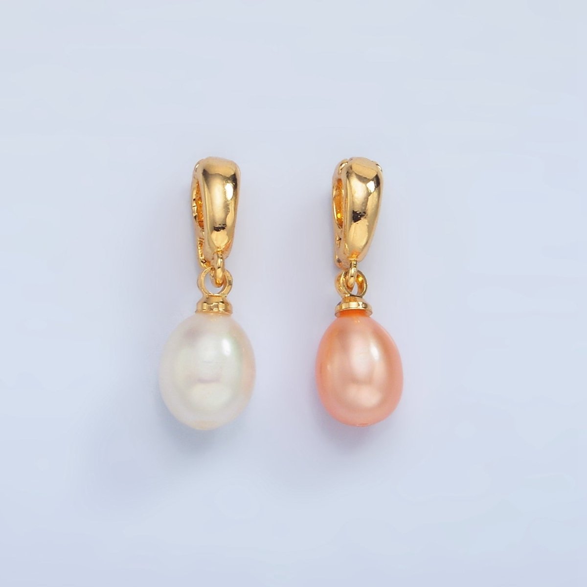 24K Gold plated Pink, White Freshwater Pearl Snap Latch Bail Pendant | P1900 P1901