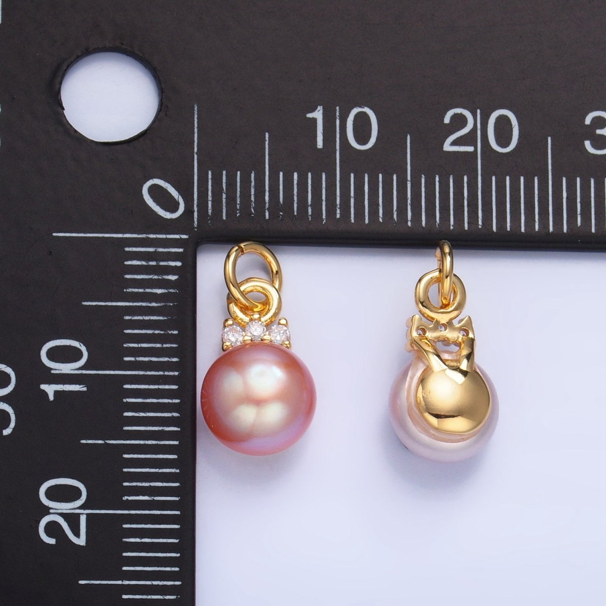 24K Gold plated Pink, White, Purple Freshwater Pearl CZ Charm | P1920 - P1922