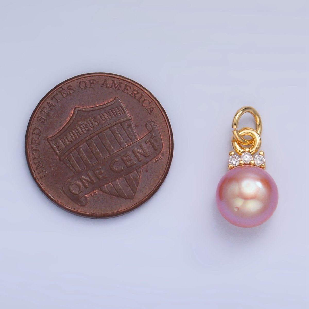 24K Gold plated Pink, White, Purple Freshwater Pearl CZ Charm | P1920 - P1922