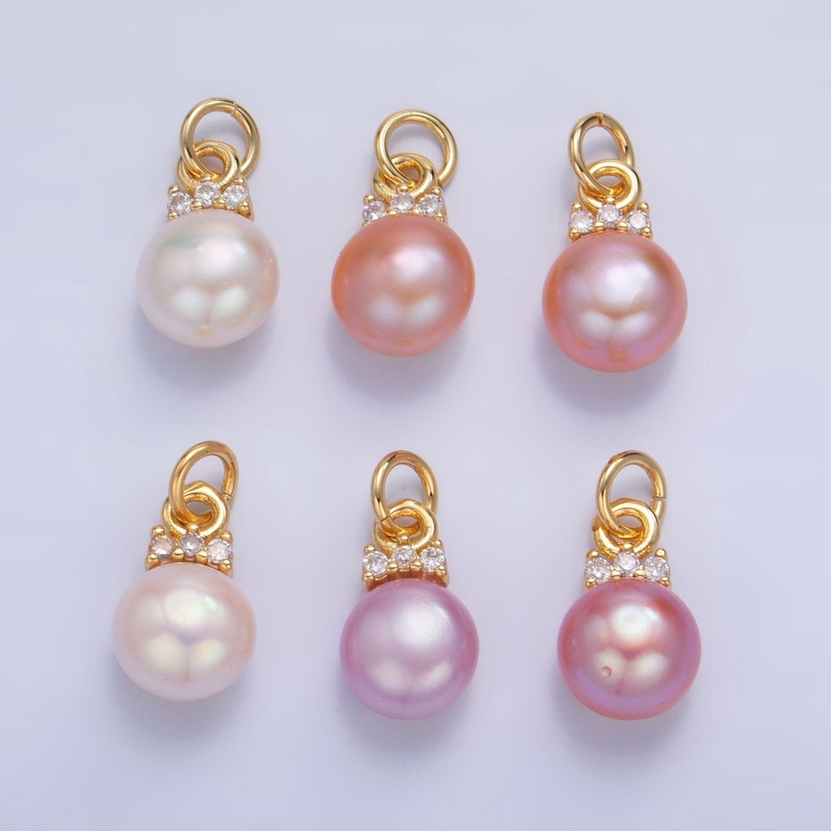 24K Gold plated Pink, White, Purple Freshwater Pearl CZ Charm | P1920 - P1922