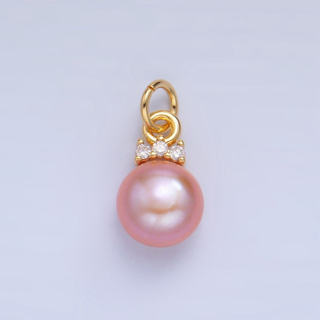 24K Gold plated Pink, White, Purple Freshwater Pearl CZ Charm | P1920 - P1922