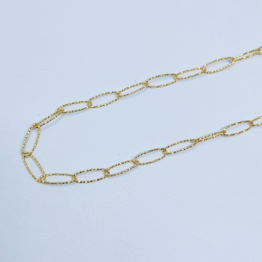 24K Gold plated Pounded UNIQUE PAPERCLIP Chain by Yard, Fashion Roll Chain for Jewelry Making, Necklace Bracelet Anklet Supply Component | ROLL-397 Clearance Pricing - DLUXCA