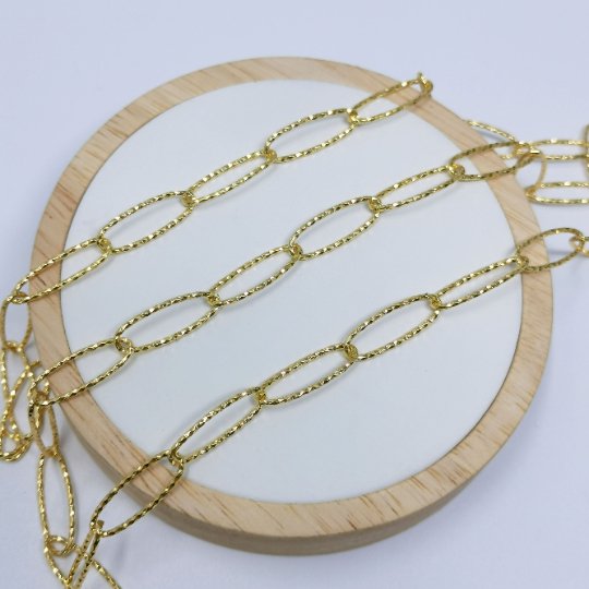24K Gold plated Pounded UNIQUE PAPERCLIP Chain by Yard, Fashion Roll Chain for Jewelry Making, Necklace Bracelet Anklet Supply Component | ROLL-397 Clearance Pricing - DLUXCA