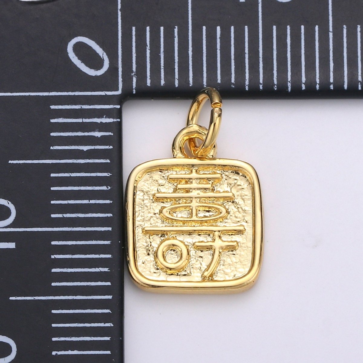 24K Gold plated Protection Charm Longevity Shou Chinese Character Charm E-013 - DLUXCA