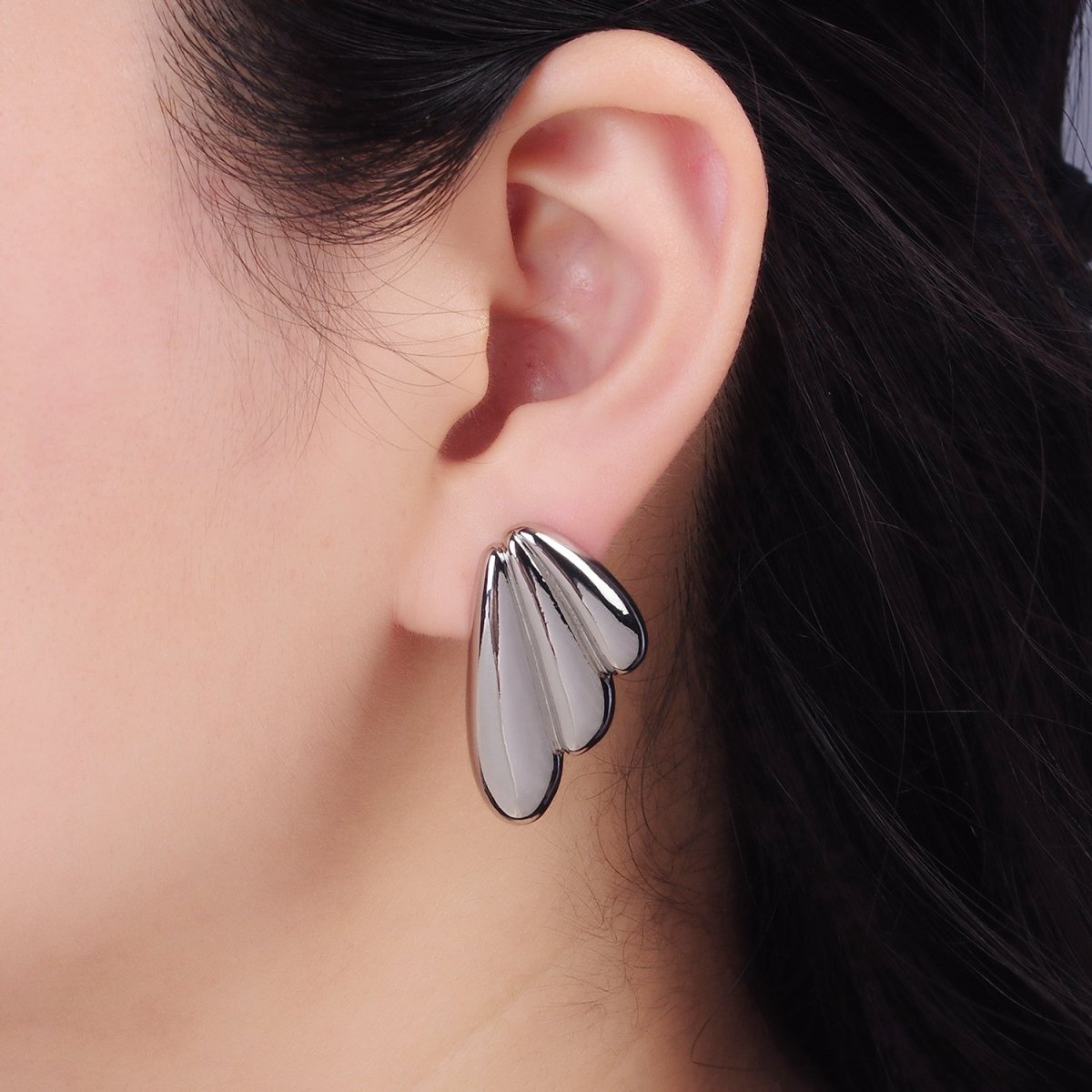 24K Gold plated Puffed Croissant Wings Earrings Set in Gold & Silver | P534 P535