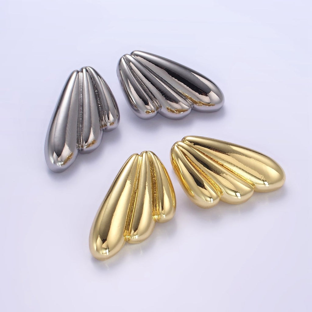24K Gold plated Puffed Croissant Wings Earrings Set in Gold & Silver | P534 P535