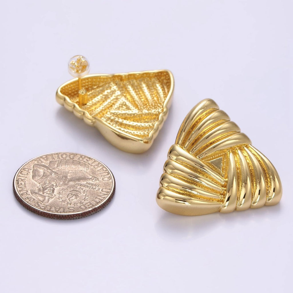 24K Gold plated Puffed Quilted Triangle Stud Earrings | P511 - DLUXCA
