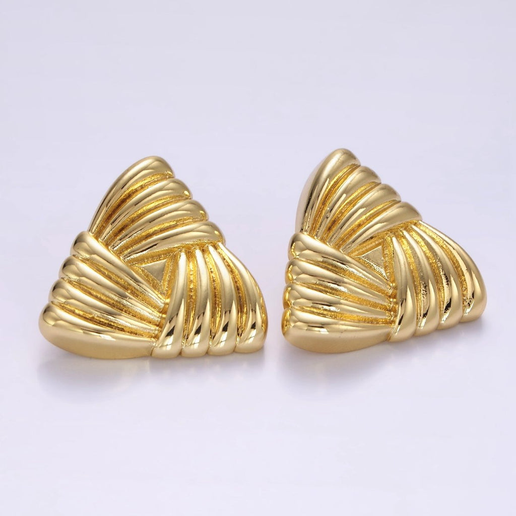 24K Gold plated Puffed Quilted Triangle Stud Earrings | P511 - DLUXCA