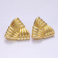 24K Gold plated Puffed Quilted Triangle Stud Earrings | P511 - DLUXCA