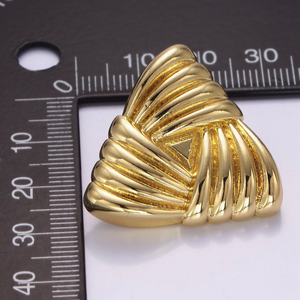 24K Gold plated Puffed Quilted Triangle Stud Earrings | P511 - DLUXCA
