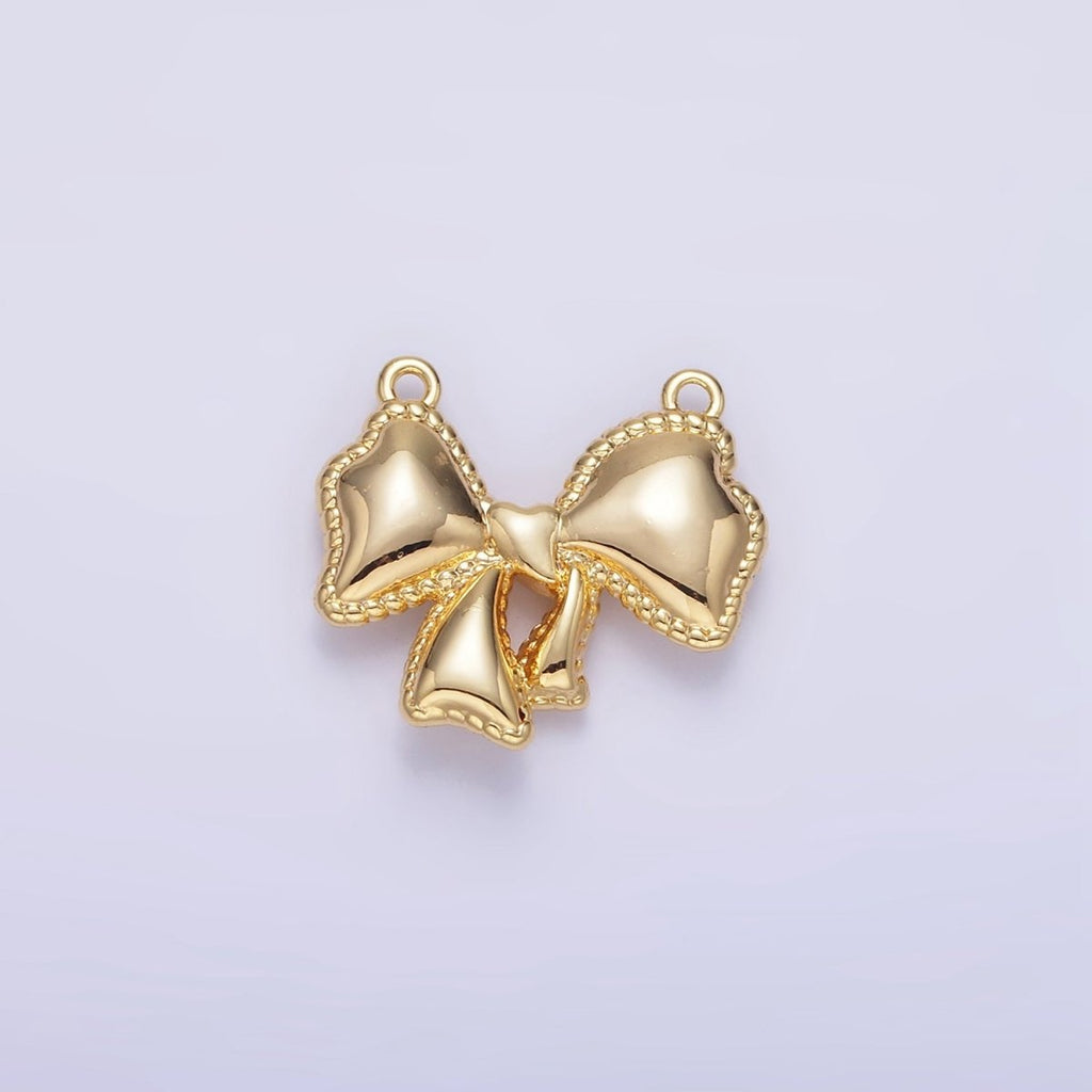 24K Gold plated Puffed Ribbon Bow Connector | G826 - DLUXCA